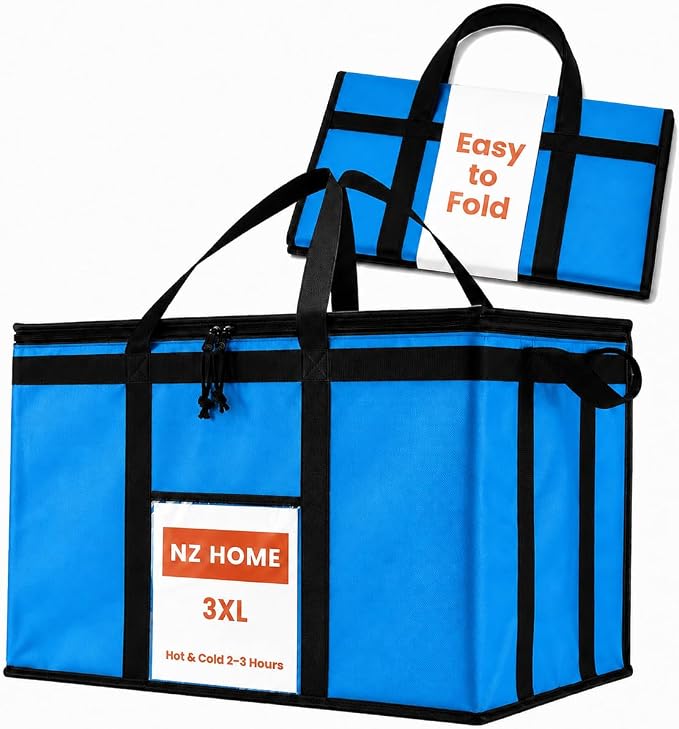 Insulated Food Bag, Portable Cooler Tote (3XL, Blue, 1 Pack) | Large thermal bag, For cold & hot food, Soft sided cooler, Heavy duty carrier, Grocery shopping, Food delivery, Catering bag