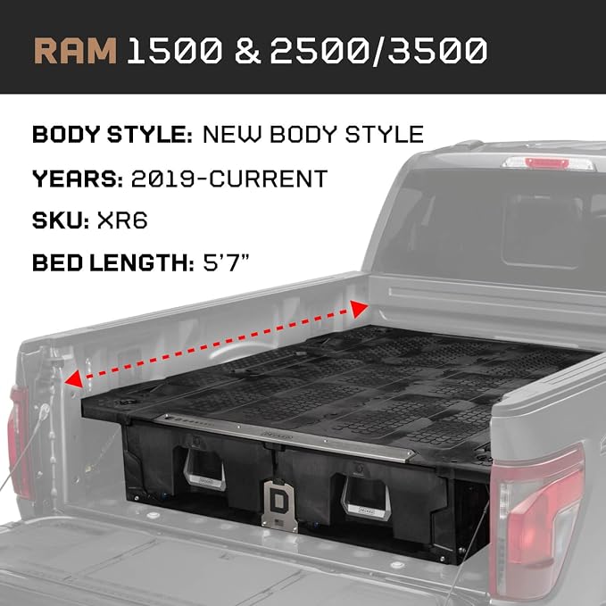 DECKED Truck Bed Storage System Includes System Accessories | Compatible with RAM 1500 (2019-Current New Body Style/Redesigned DT) 5'7" Bed