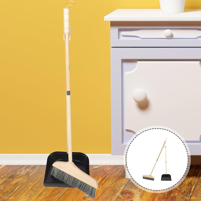 GANAZONO Broom and Dustpan Set Long Handle Household Cleaning Tools Indoor Outdoor Use Lightweight Ergonomic Brush for Home Garage Workshop