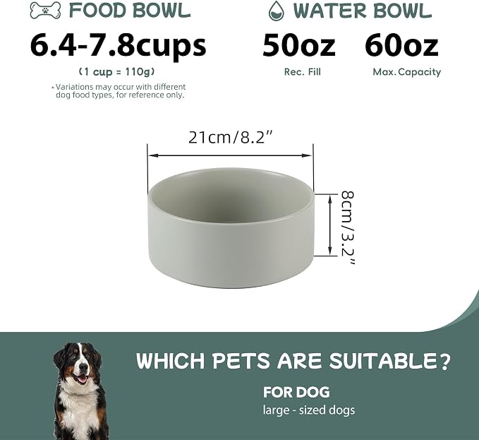 Havniva Ceramic Dog Bowls, 8.3” Dog Food and Water Bowl, Pet Feeding Bowl | Dog Food Bowl for Large Dogs, Food-Grade Ceramic, Dog Water Bowl with Non-Slip Rubber Base, Large Capacity, Dishwasher Safe