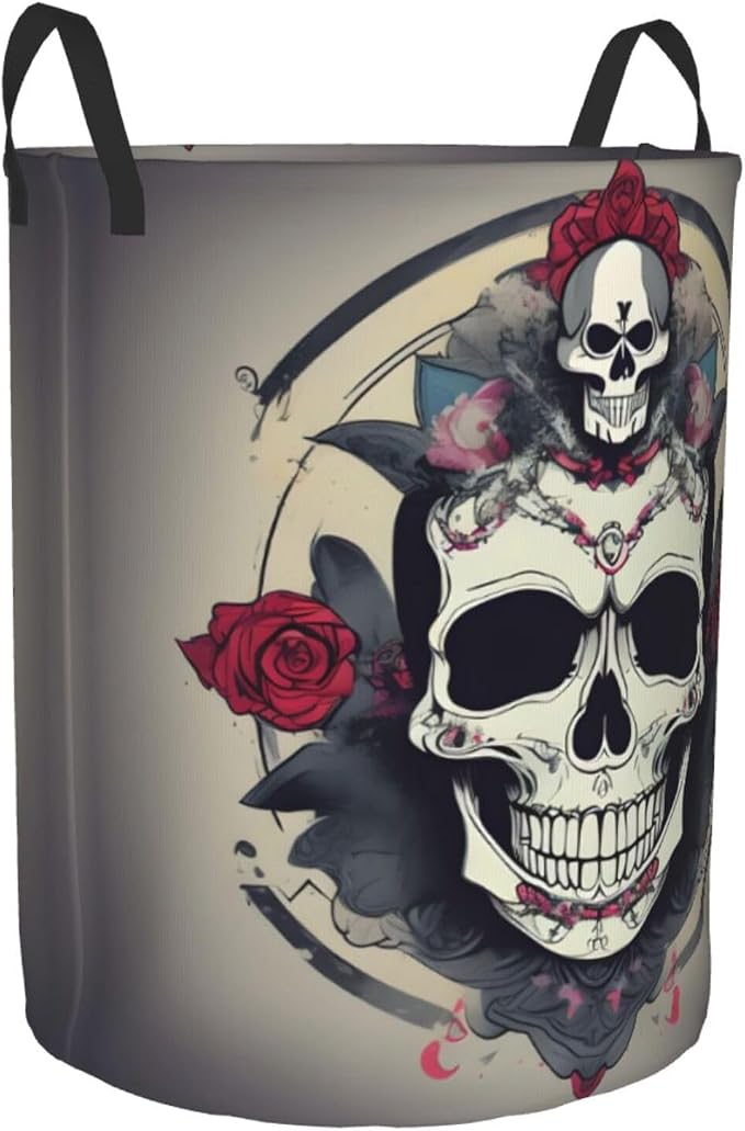 Skull Yoga Large Foldable Laundry Basket Hamper,Storage Basket Bin With Handles,For Bathroom,College