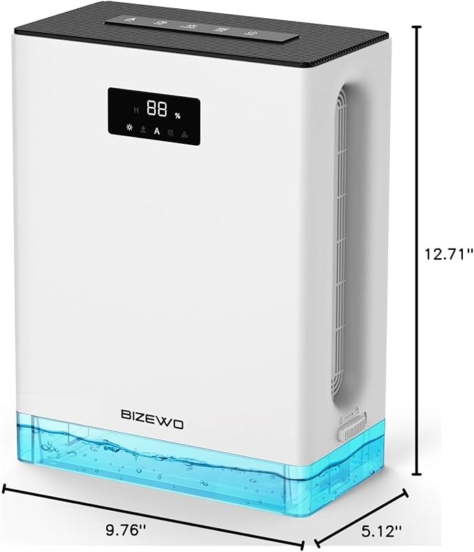 BIZEWO Dehumidifier for Home, (980 sq.ft) Queit Dehumidifiers for Bathroom, Basement, RV with 101 oz Water Tank, 2 Modes, Auto Defrost, Auto Shut Off, Timers, 7 Colors Ambient Light