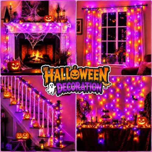 2 Pack 200 LED Battery Operated Halloween Lights, String Lights Green Wire
