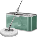 Stainless Steel Spin Mop Bucket Set with 5 Microfiber Mop Heads (Green) | 360° rotating mop head, adjustable handle, rolling wheels, cleans tile, hardwood & laminate floors