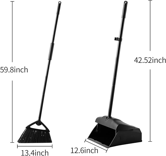 Eyliden 2pcs Broom+1pcs Dustpan Set, Broom and Dustpan Combo with Long Handle, Commercial Lobby Dust Pan Sweep Set for Outdoor Indoor