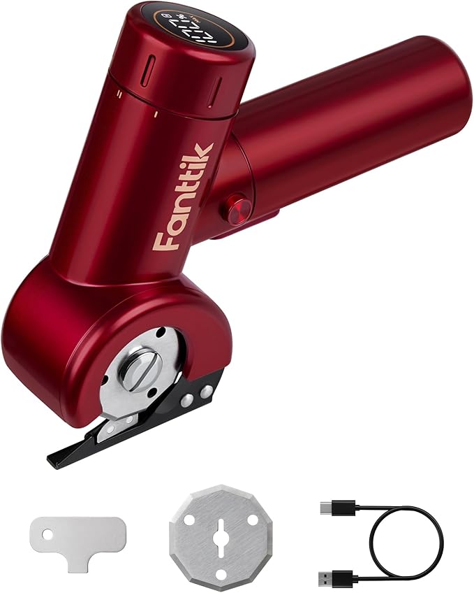 Fanttik C8 Nano Easyswap Electric Scissors with LED Display, Type-C Rechargeable Cordless Cardboard Cutter with 2 Blades, EasySwap Blade Change, LED Light, for Thin Cardboard Box Carpet Leather, Red
