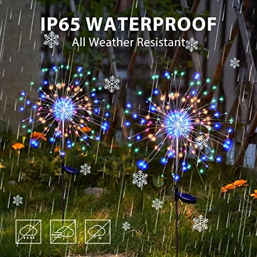 Solar Garden Lights for Outdoor Decor, Waterproof 2 Pack Solar Powered Firework Stake 120 LED Sparklers String Lights for Yard Pathway Christmas Decorations(Colorful)
