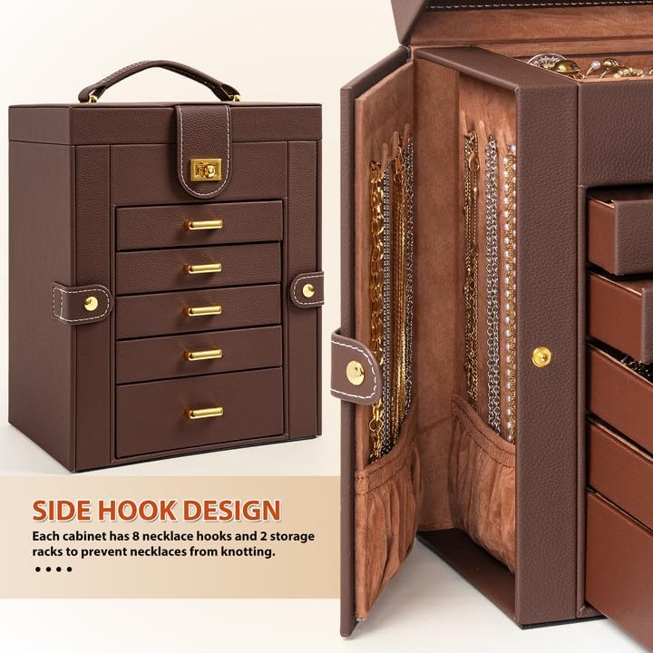 AKOZLIN 6-Tier Jewelry Box Organizer 5 Drawers Storage Brown Regular