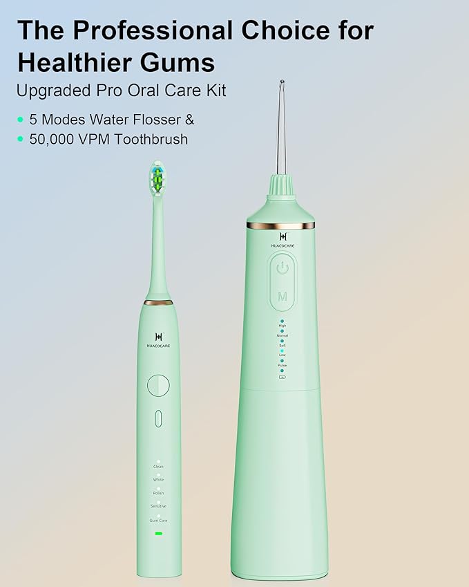 Upgraded Pro Dental Care Kit: 5-Mode Water Flosser & 50,000 VPM Sonic Electric Toothbrush | Premium Oral Clean Set with Enhanced Cleaning Modes, Larger Tank & Refined Design for Advanced Gum Health