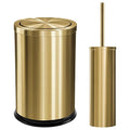 Maxdot 2 Pcs 2.4 Gallon/9 L Gold Bathroom Trash Can with Flip Lid and Toilet Brush Set, Small Luxury Stainless Steel Garbage Trash Can Wastebasket Bin for Home Office Hotel Bathroom Bedroom Kitchen