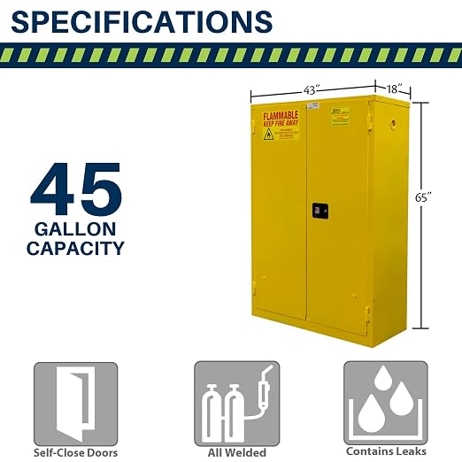 Jamco 45 Gallon Steel Flammable Safety Cabinet, Self-Closing Doors, Yellow | All-Welded Double-Wall Steel Flammable Storage Cabinet, Lockable Doors, 43"W X 18"D X 65"H, Osha & Fm Certified, Made In Usa