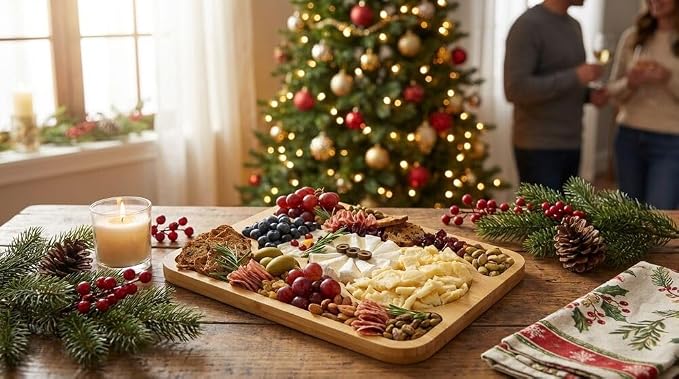 Farberware Build-A-Board Snowman Shaped Bamboo Serving Board with Clear Lid, Make and Take Holiday Charcuterie and Dessert Tray