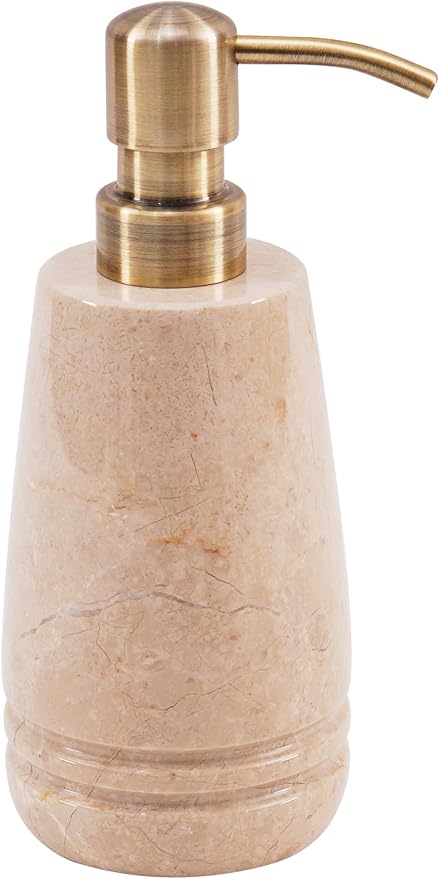 Marble Soap Dispenser 7.5'' Beige Dish Soap Dispenser with Stainless Steel Pump, Refillable Liquid Hand Soap Dispenser with 8.5 Oz Capacity for Kitchen Sink and Bathroom Countertop