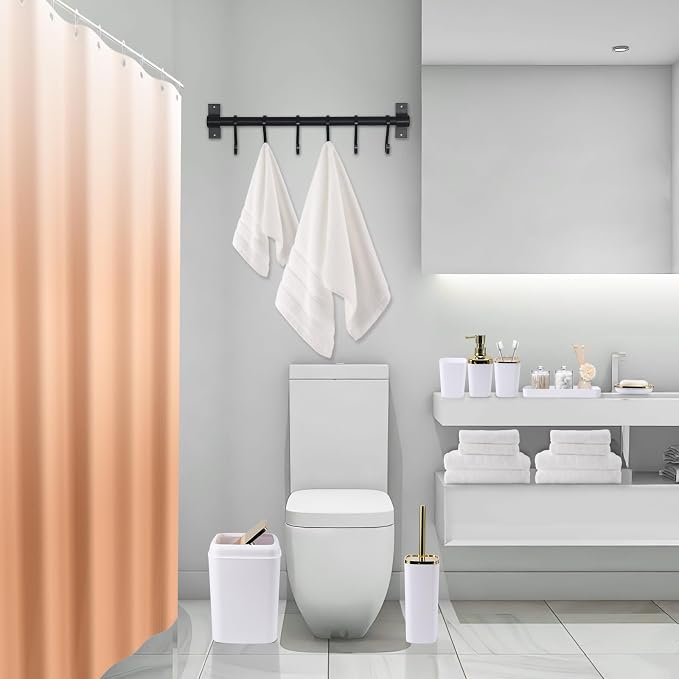 XLHOMO White Bathroom Accessories, 24 Pieces White Bathroom Accessories Set with Shower Curtain, Bath Towels, Trash Can, Soap Dispenser and Soap Dish for Bathroom/Housewarming