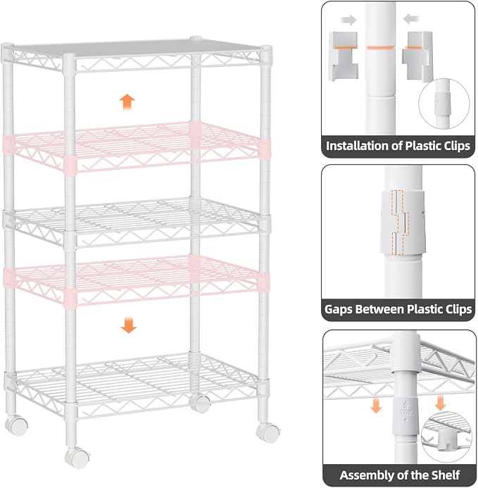 Golpart Small 3 Tier Shelves Storage Wire Shelving Unit Metal Shelf Adjustable Organizers Storage Shelving with Wheels for Bathroom Laundry Room Kitchen Pantry11.7”D x 17.7”W x 30.7”H White