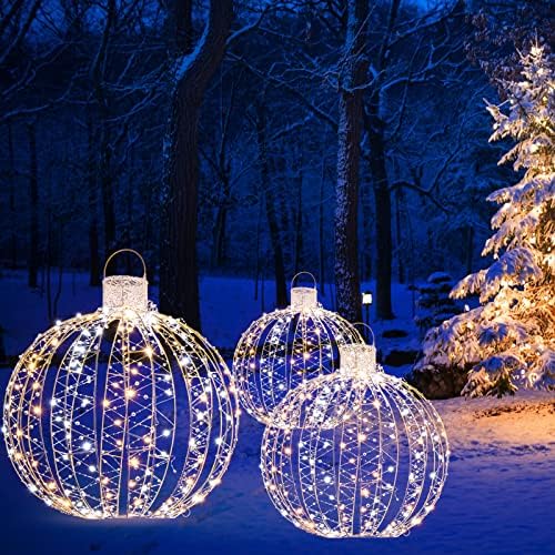 Tangkula 3 Pack Christmas LED Lighted Balls, Metal Twinkling Ornaments