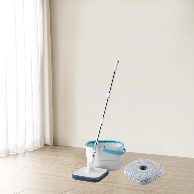 Mop and Bucket Set Microfiber Mops Stainless Steel Reusable Flat Mop Bucket Lazy Mop for Hotel Bathroom Baseboard Wall Corner with 4 Mop Pads(with 4 Mop Pads)