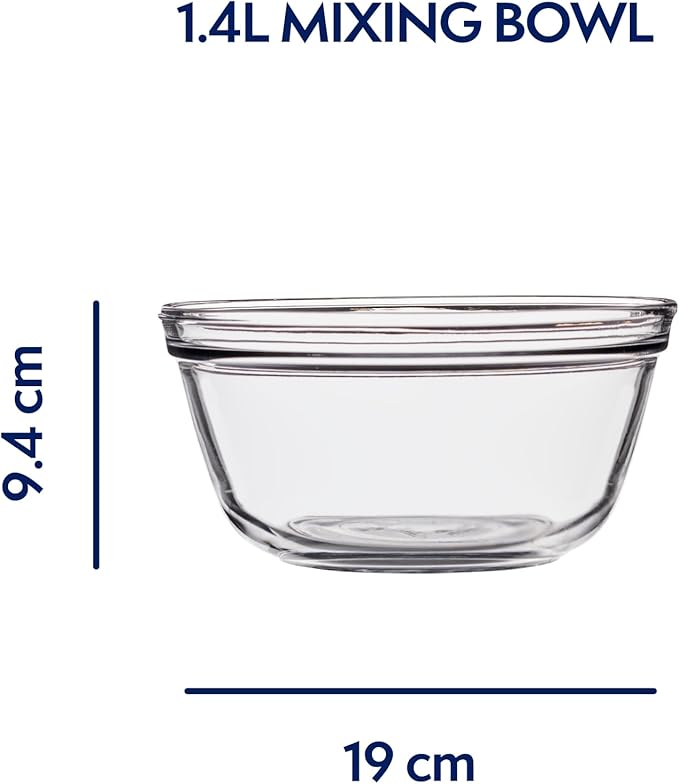 Anchor Hocking Glass Mixing Bowl, 1.5-Quart, Clear | Tempered Glass Construction | Microwave Safe | Oven Safe | Dishwasher Safe | Freezer Safe | Stain & Odor Resistant