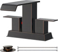 FORIOUS Oil Rubbed Bronze Square Waterfall Bathroom Faucets 3 or 2 Hole for 4 Inch Centerset Sink with Metal Pop Up Drain and Hose, Double Handle Operation, Suitable for Vanity RV Restroom Remodel