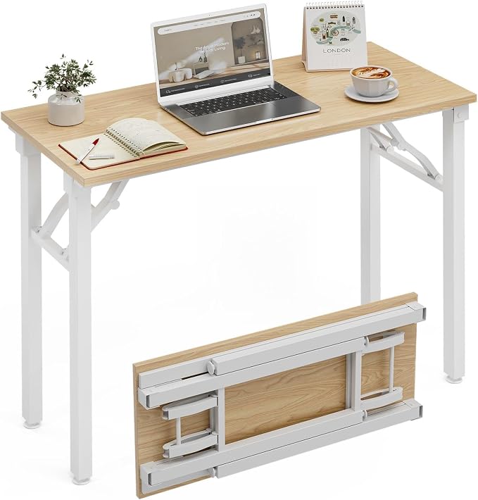 XBurmo Folding Desk Foldable Table, No Assembly 35.8" Foldable Desk Space-Saving Workstation for Small Space, Computer Table, Flat Storage for Home Office, Bedroom, Dorm, Study Room, Light Maple