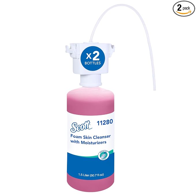 Scott Professional Foam Hand Soap with Moisturizers (11280), 1.5 L, Foaming, Pink, Floral Scent, Under-Counter Refills for Kimberly-Clark Professional Top Mounted Dispensers (2 Bottles)