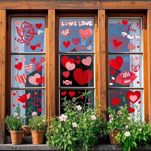 9 Sheets Valentines Window Clings, Valentines Day Decorations Heart Decor