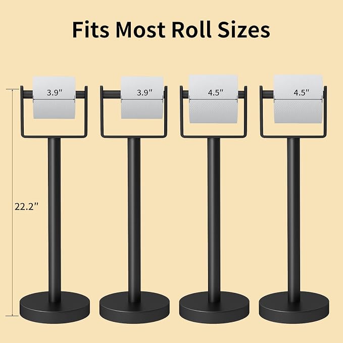 YUMORE Heavy Duty Toilet Paper Holder Stand, Extra-Weighted Base No Tipping, Stainless Steel Toilet Paper Stand, Free Standing Floor Tissue Roll Holder for Bathroom, Matte Black 200UP