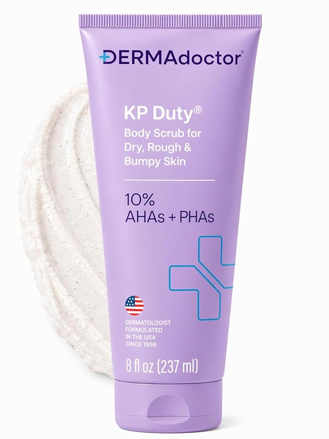 DERMAdoctor KP Bump Eraser Body Scrub with 10% AHAs + PHAs for Keratosis Pilaris, Dry, Rough, and Bumpy Skin, Dermatologist Formulated Exfoliating Body Scrub with Glycolic and Lactic acids - 8 Fl oz