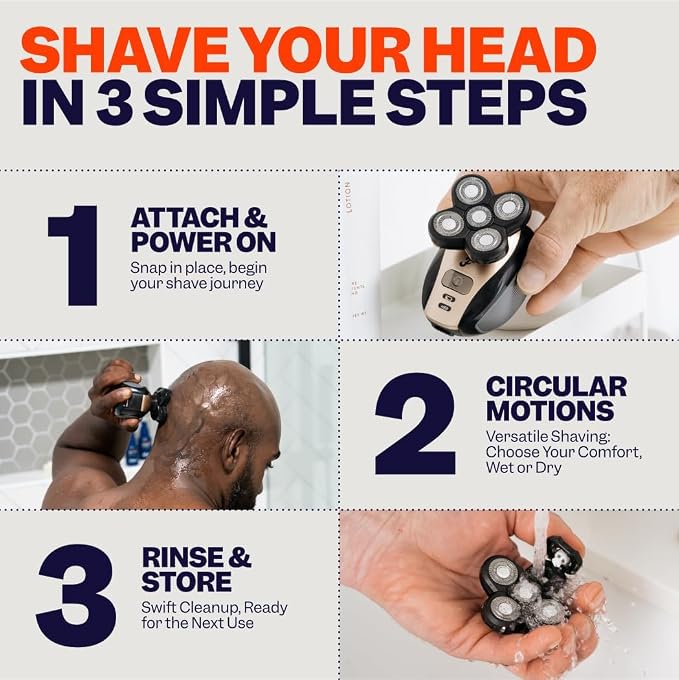 Freebird Electric Head & Body Hair Shaver - Mens Cordless Waterproof Razor with Rotary Blades (FlexSeries, Shaver Kit + Travel Case)
