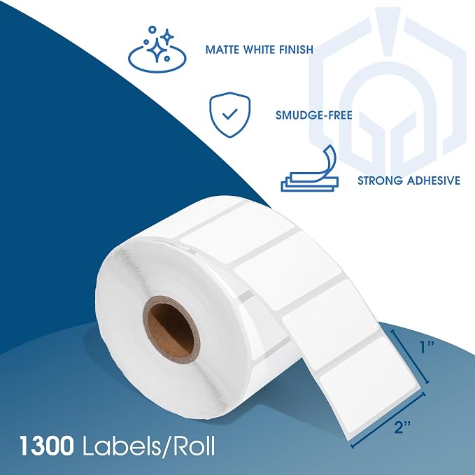 Spartan Industrial - 2" X 1” Direct Thermal Labels (13000 Count, 10 Rolls) - Perforated UPC Barcode Stickers, SKU Labels, Address and Mailing - Compatible with Zebra and Rollo Printers