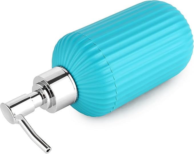 Bathroom Accessories Set, Toothbrush Holder, Liquid Soap Dispenser & Tray, Unbreakable Plastic Organizer for Sink & Bathroom Essentials, Handwash, Sanitizer, Shampoo, Lotion (Blue,Pack of 3)