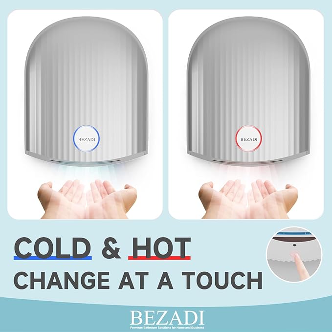 1200W Commercial Hand Dryer, High-Speed Hot & Cold Wind, Wall Mounted, Automatic Hand Dryer for Home, Bathroom, Industry - 110V, Silver, ABS Material