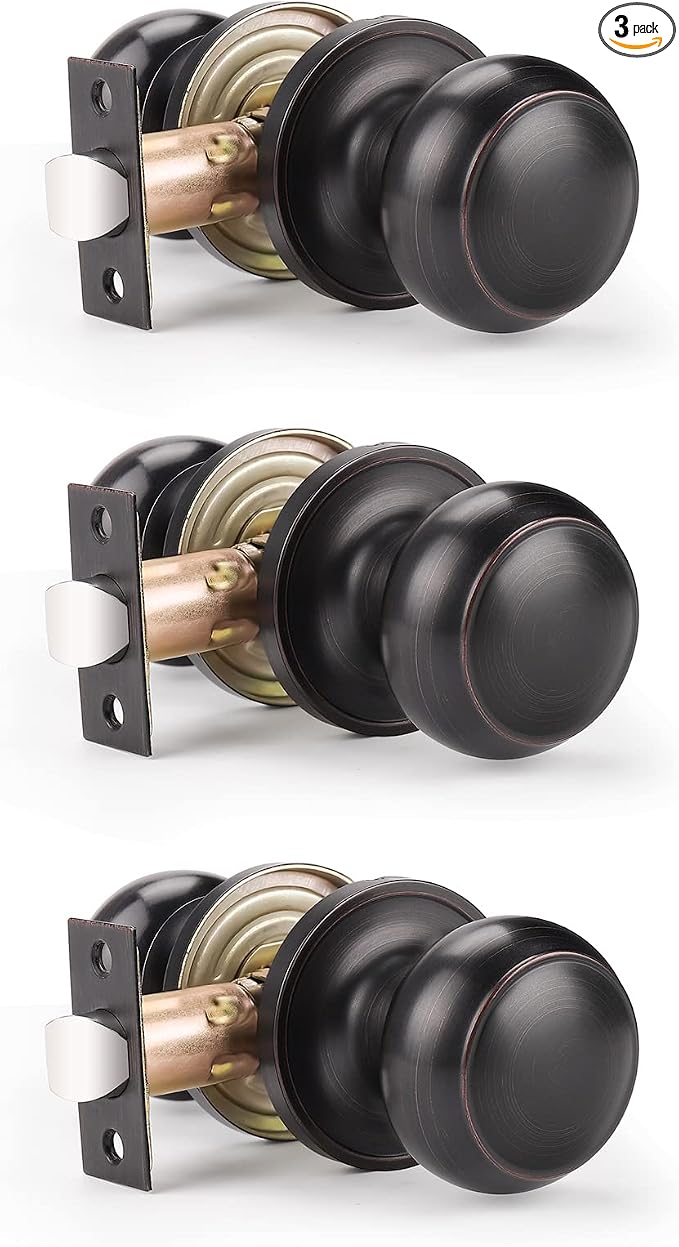 Probrico Door Knobs Interior, Closet Door Knobs Handles, Oil Rubbed Bronze, Passage Function Keyless, 3 Pack