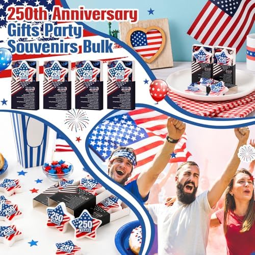 Wettarn 72 Sets 250th Anniversary America Flag Star Toys with Gift Boxes