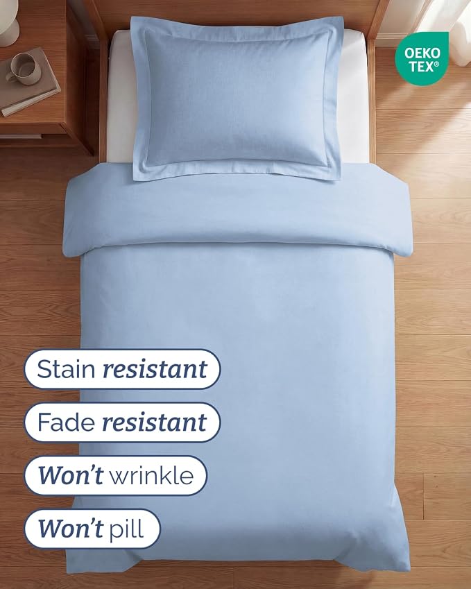 Duvet Cover Twin/Twin XL Size Set - Extra Soft Twin/Twin XL Duvet Cover 68" x 90" with 1 Pillow Sham for Women, Men, Kids & Teens - Comfy, Easy-Care & Fade Free w/ Zipper Closures & Ties (Sky Blue)