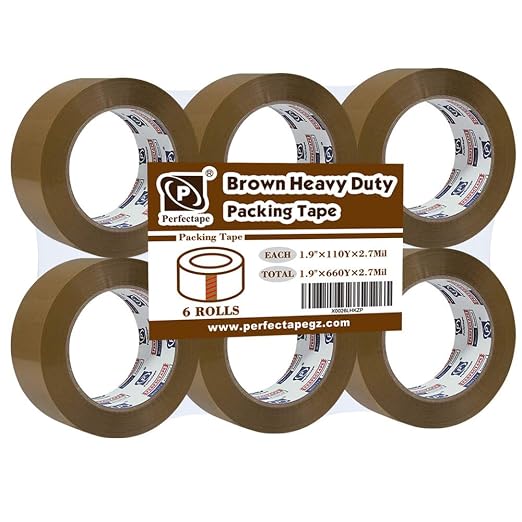PERFECTAPE Heavy Duty Brown Packing Tape, 1.88 in x 100m, 6 Rolls | Total 600 meters, 2.7 mil, Ultra Strong, Refills for Moving, Packaging and Shipping