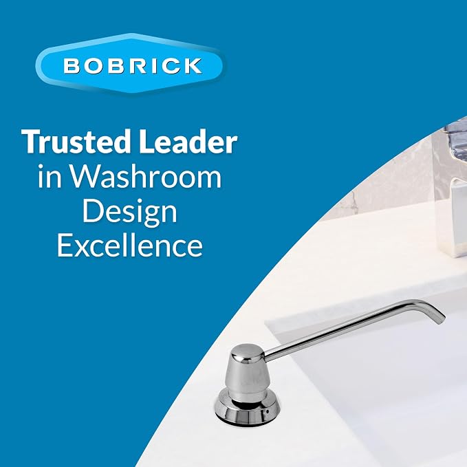Bobrick Commercial Liquid Soap Dispenser 34 fl oz Capacity, Counter-Mounted, Polished Chrome, Manual Top-Fill, Vandal-Resistant Shatter-Proof Design 6-Inch Spout Durable Stainless Steel Construction (Model B-8226)