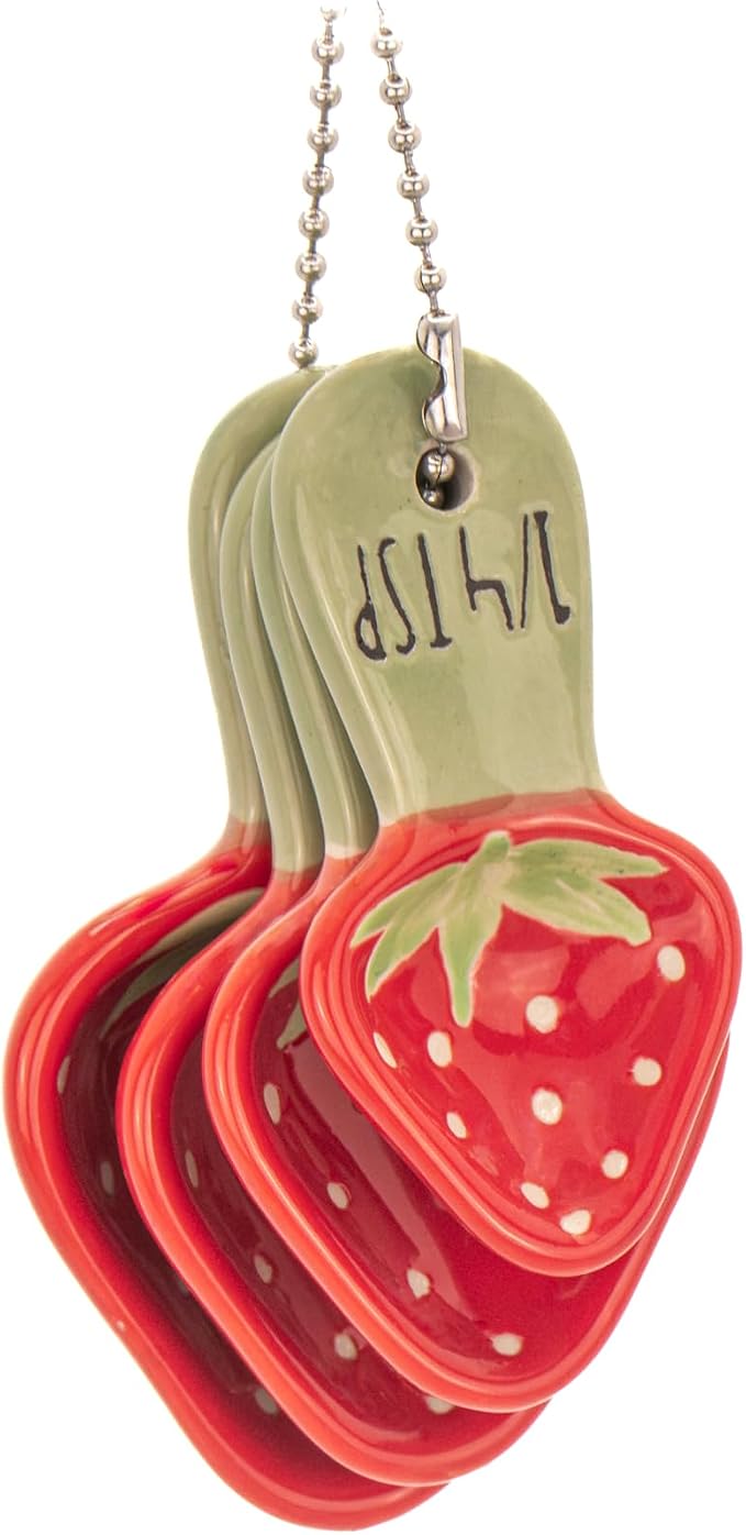 Sass & Belle Strawberry Measuring Spoons – Cute Ceramic Baking Measuring Cups and Spoons Set – 4-Piece Small Measure Cup Set for Cooking and Kitchen Use