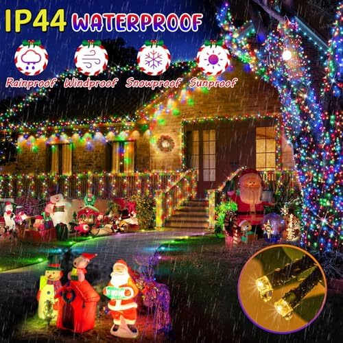 Hezbjiti 403FT 1000LED Color Changing Christmas Lights Outdoor, 11 Modes String Lights IP44 Waterproof Fairy Lights for Party Wedding Tree Decorations (Warm White and Multicolor, Green Wire)