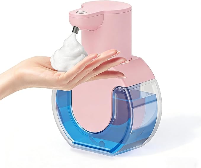 Automatic Soap Dispenser Touchless,Rechargeable Foaming Soap Dispenser,15oz/420ml Smart Hand Soap Dispensers,4-Level Adjustable,Wall Mount for Bathroom Kitchen Dish Soap,Hands-Free (Pink)