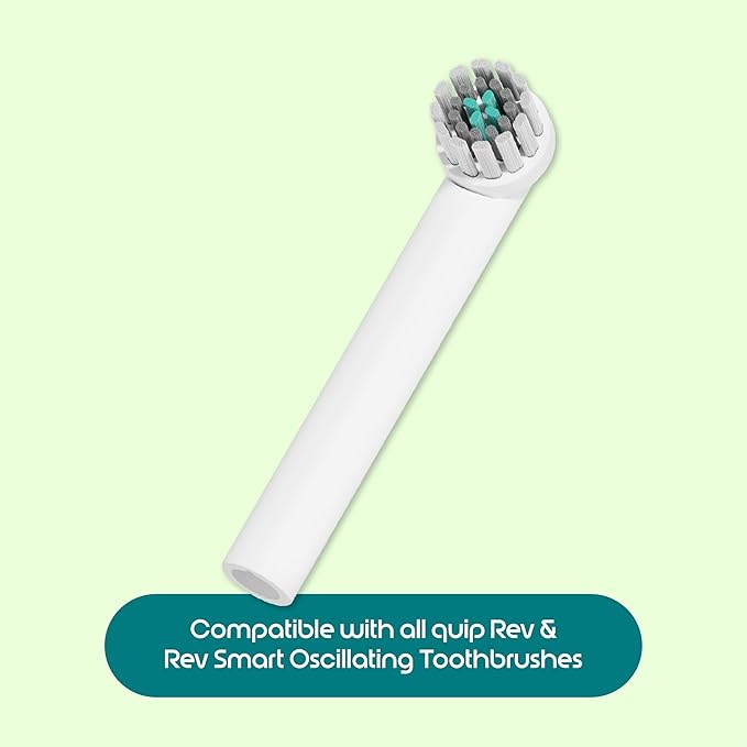 quip Rev Oscillating Electric Toothbrush Heads - 4 Pack - Verified quip Brush Head Refills for Oscillating Toothbrushes - Soft Bristles, Dual-Length, Compact - Last 3 Months Each - White