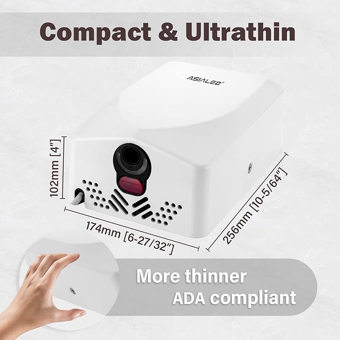 Hand Dryer for Bathroom Commerical, ADA Compliant Thin Automatic Electric Plug in Hand Dryers,Optional Energy -Saving 700W,High Speed,White ABS Cover,Wall Mounted