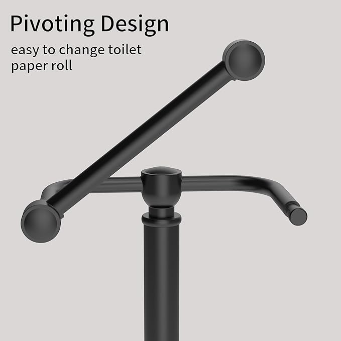 Toilet Paper Holder Stand, Matte Black Toilet Paper Holder Free Standing,Post Pivoting Design & Stable Weighted Base SUS304 Stainless Steel for Bathroom
