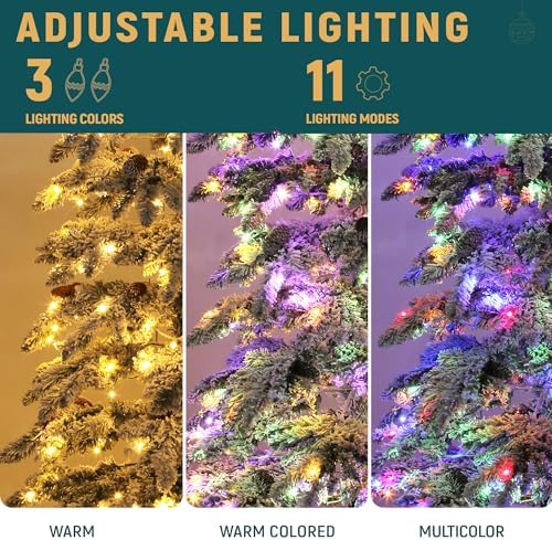 YITAHOME 9ft Prelit Flocked Drooping Pencil Christmas Tree with Pine Cone