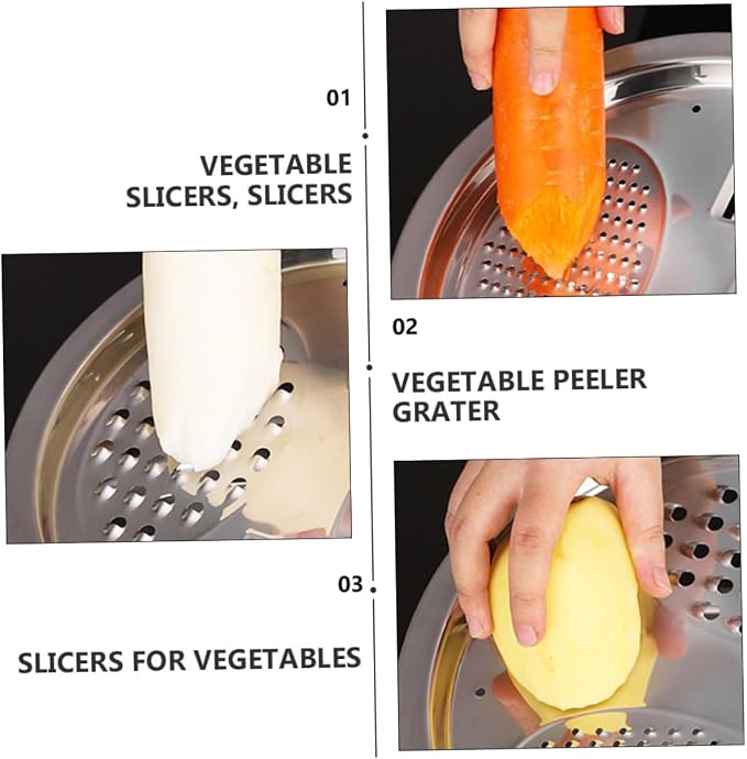 SHOWERORO 1set Stainless Steel Vegetable Peeler Grater Kitchenware Set for Multi-purpose Food Preparation and Easy Washing Includes Draining Basin and Thickened Bowl