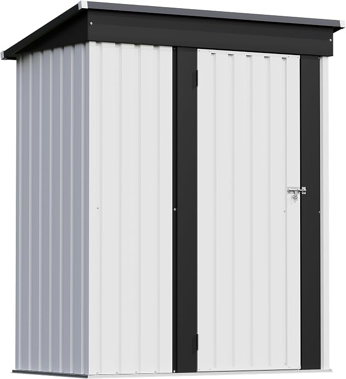 Patiowell 5x3 FT Outdoor Storage Shed, White | Garden Tool Shed, Sloping Roof, Lockable Door, Small Metal Sheds for Backyard Garden Patio Lawn
