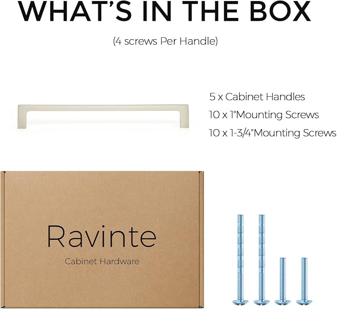 Ravinte 5 Pack Solid 7-1/2 Inch Square Cabinet Handles - Brushed Nickel Drawer Pulls - Kitchen Hardware