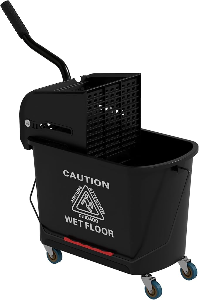 HOMCOM Commercial Mop Bucket Side Press Wringer Wheels 21 Quart Black | for Floor Cleaning, Separate Dirty and Clean Water, for Home Apartment Small Business and Office