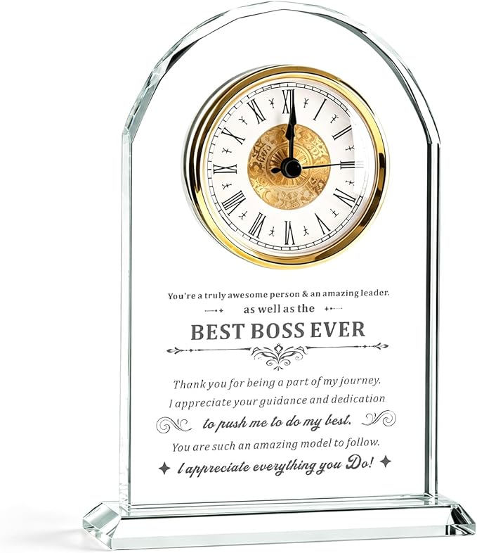 Elegant Glass Table Best Unique Boss Gifts for women,men,Appreciation Thank You Great Boss Day Birthday Ideas for Boss Office Farewell Retirement Birthday Gifts (Battery not Included) (Boss gifts)