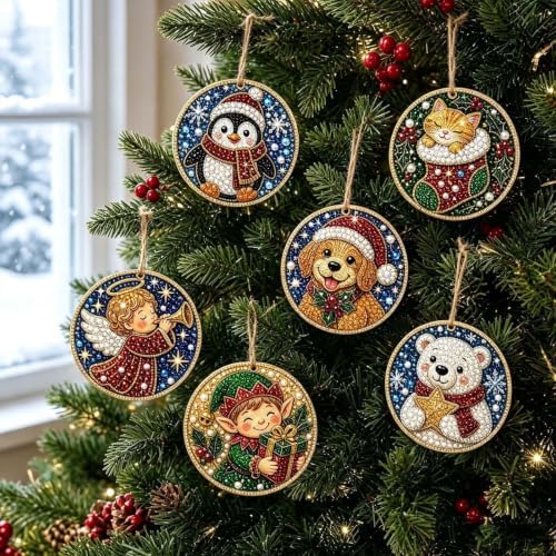 6PCS Christmas Ornaments DIY Pearl Diamond Art Kits for Adult Holiday